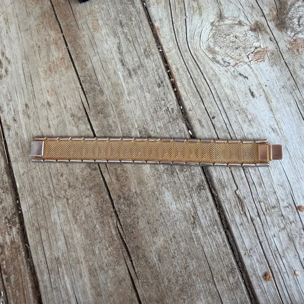 Vintage Panel Bracelet Womens‎ 7.5 Inch Gold Tone Geometric Textured Mesh Link